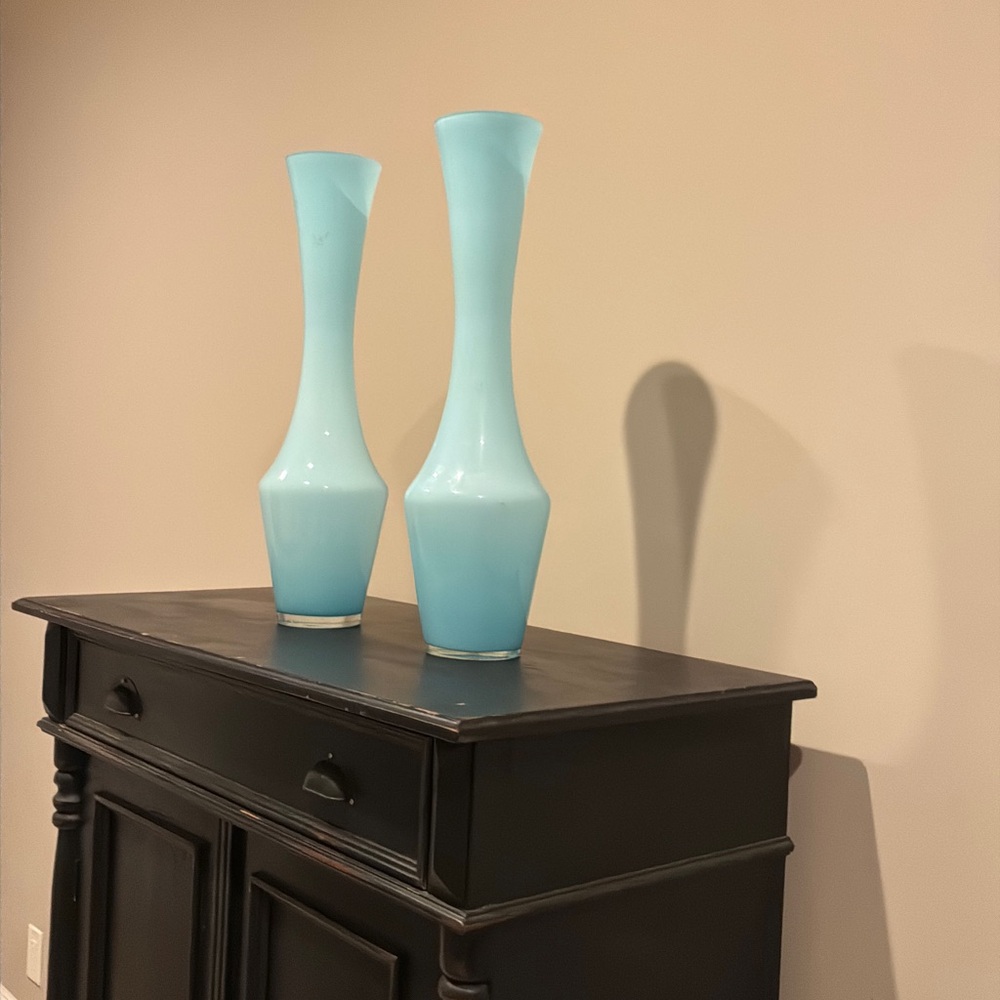 Tall spa blue vases